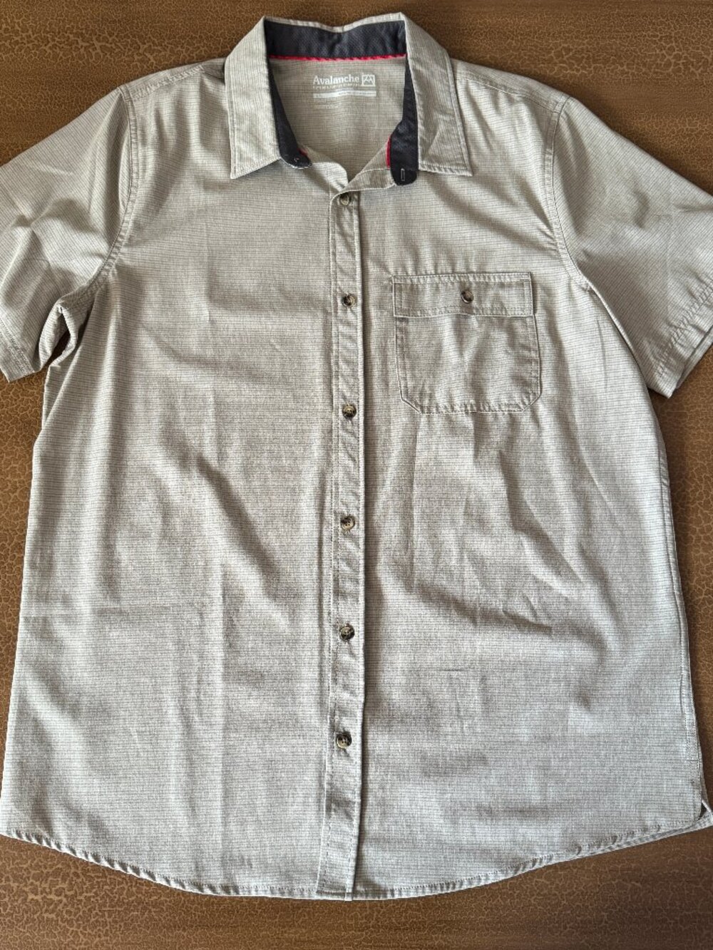 Avalanche Button Dress Short Sleeve Shirt - Size Large - Light Tan Color